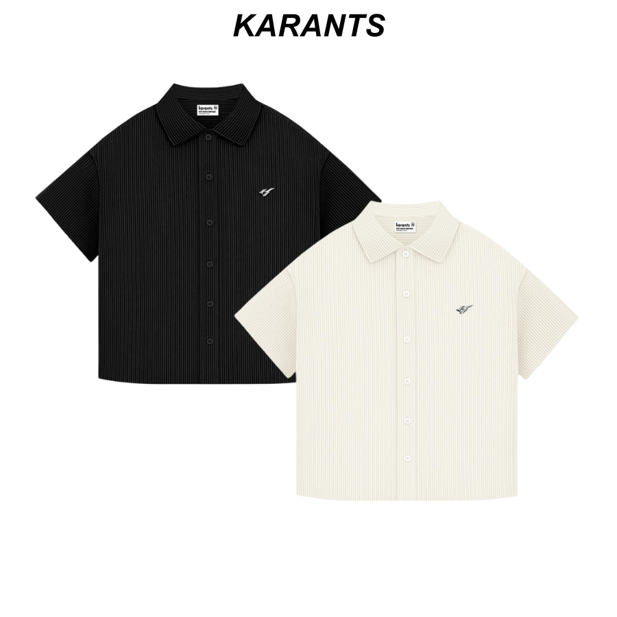 Karants เสื้อเชิ้ตสีพื้น โลโก้โลหะ Form Cropped Boxy ผ้า กำมะหยี่ Premium Unisex Menswear - KR261
