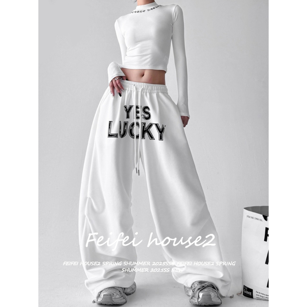 [Women's Simple Letter Print Trousers]กางเกงขากว้างลำลองพิมพ์ลายตัวอักษรเรียบง่ายสำหรับผู้หญิง