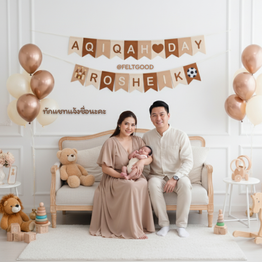 ธงเวลคัมเบบี้ welcome baby ธงชื่อ ธงวันเกิด AQIQAH พรอพถ่ายรูป ของขวัญครบรอบ baby shower name banner
