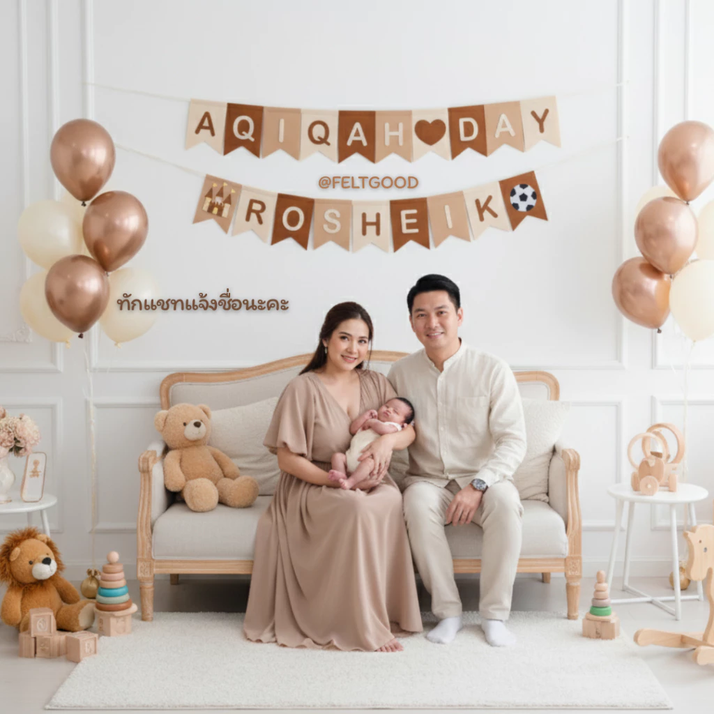 ธงเวลคัมเบบี้ welcome baby ธงชื่อ ธงวันเกิด AQIQAH พรอพถ่ายรูป ของขวัญครบรอบ baby shower name banner