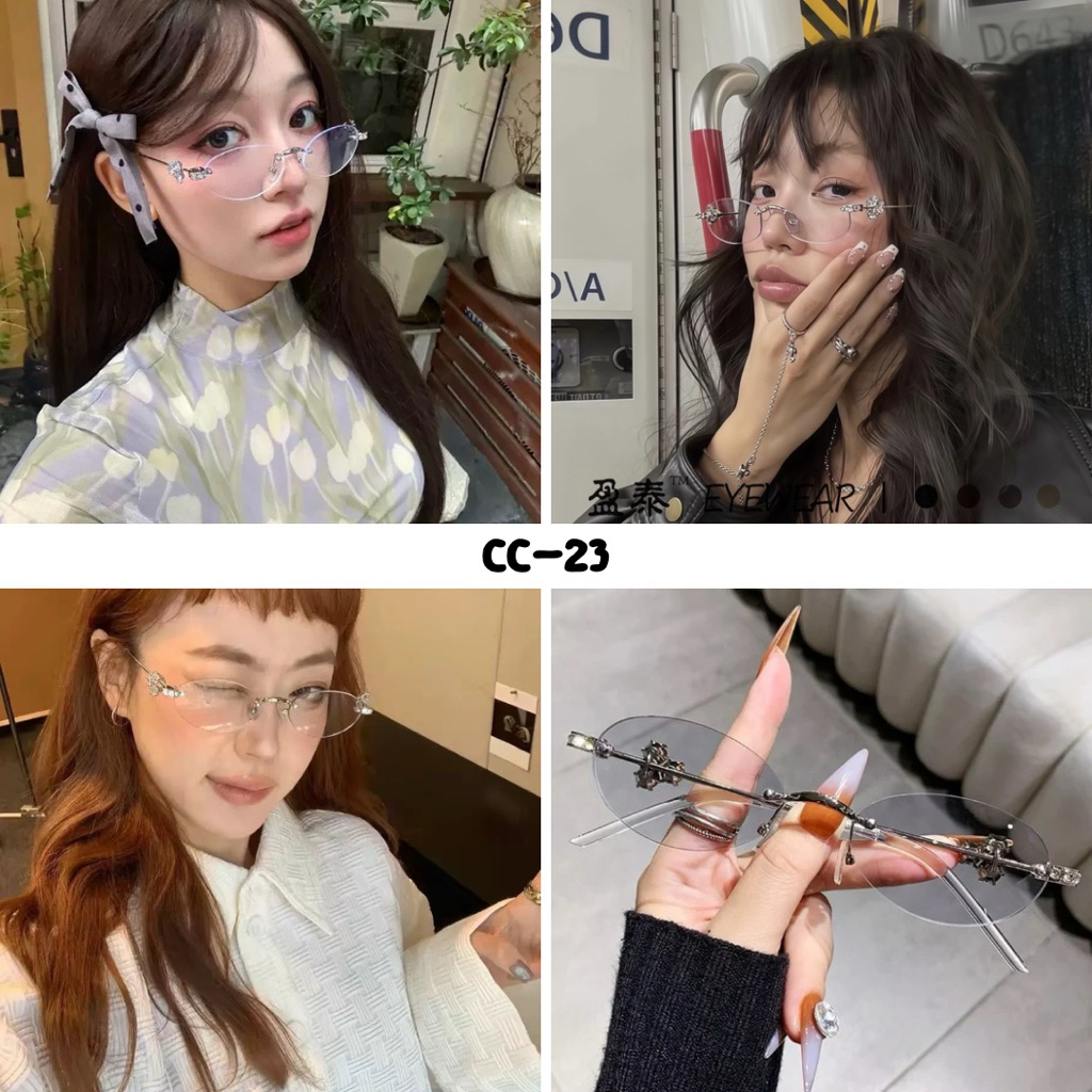 💗พร้อมส่งจากไทย💗CC-22แว่นกรองแสงสีฟ้าทรงไข่ ขาแว่นแต่งเพรชรูปหัวใจแบบติดแกรม แว่นป้องกันแสงuv - รูปที่ 3