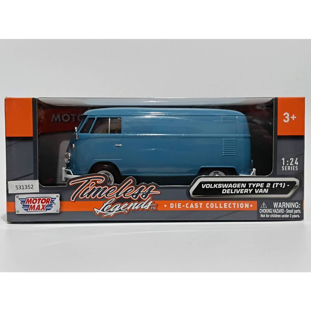 โมเดลรถ Motormax Timeless Legends Volkswagon Type 2 (T1) Delivery Van Blue scale 1:24 NEW in the pac