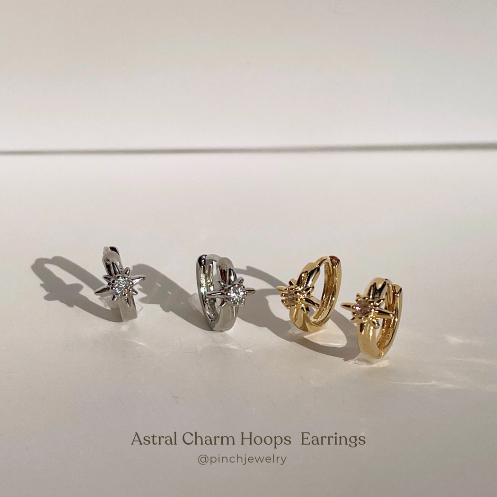 Pinch Astral Charm Hoops Earrings ต่างหูห่วงดาวแฉกเล็ก ขนาดห่วง 8 มม