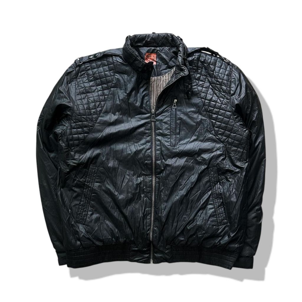 Black Biker Full Zipper Jacket รอบอก 46”