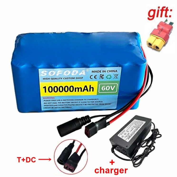 แบตเตอรี่ลิเธียม 60V 60AH/100AH/150AH  แบตเตอรี่ 1500W E-bike 67.2V BMS + charger 3 ล้อไฟฟ้า มอเตอร์ไซค์ไฟฟ้า 2 ล้อ H001