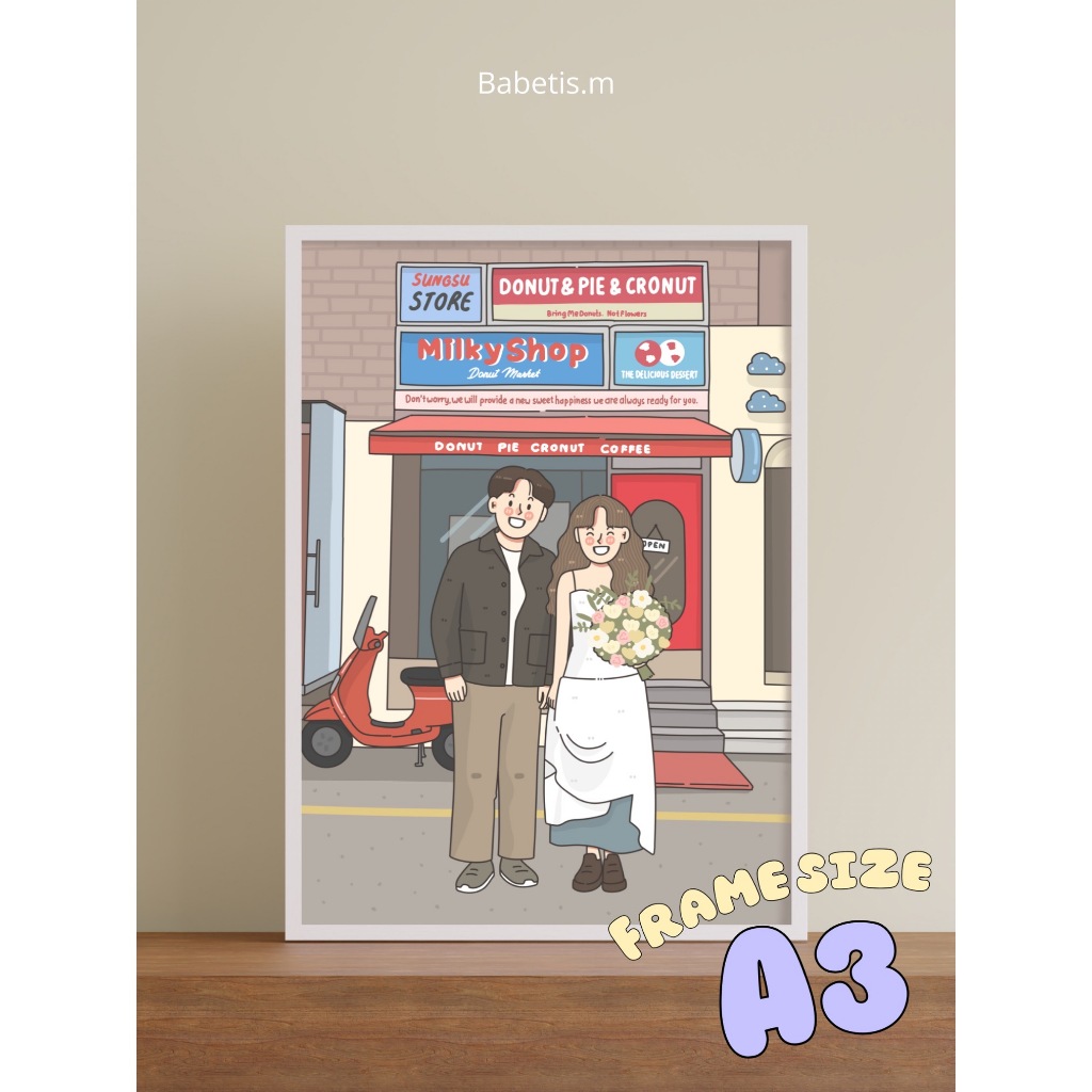 รูปวาดมินิมอลใส่กรอบ พร้อมห่อของขวัญ ขนาด A3❗️