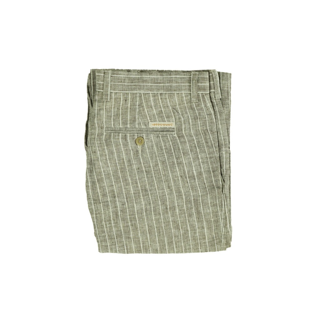 Hazard กางเกงขายาวลายทางไม่มีจีบ ผ้า Linen(ลินิน) สีเทา (05)