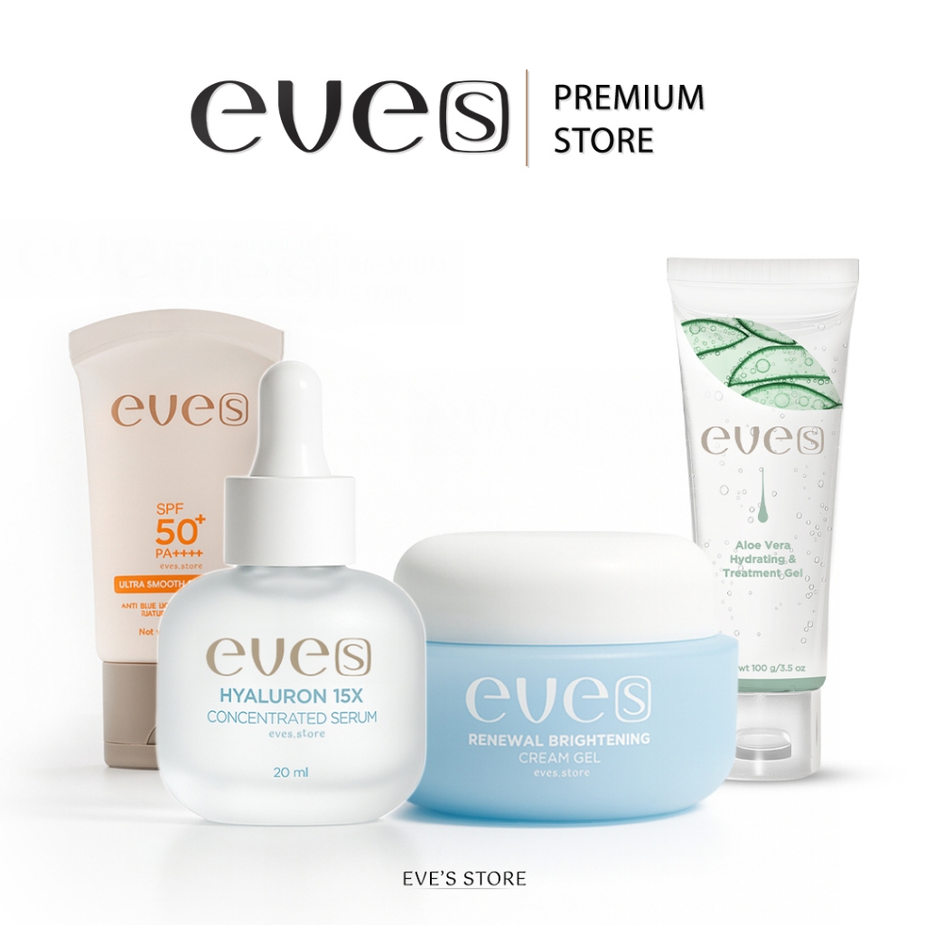 EVE'S طقم: كريم جل + سيروم هيالورونيك + جل ألوفيرا + واقي شمس