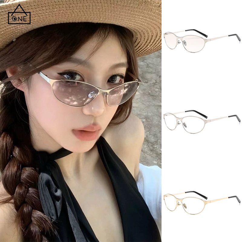 COD❤️แว่นกรองแสงสีฟ้ากรอบตาแมวโลหะY2Kสไตล์เกาหลีแฟชั่นระดับไฮเอนด์แว่นตาสำหรับผู้ชายและผู้หญิง-a.one