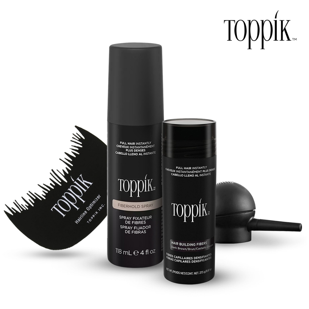 [ของแท้] Full Set Toppik Hair Building Fibers - (Dark Brown) สีน้ำตาลเข้ม พร้อมอุปกรณ์เสริมครบเซท