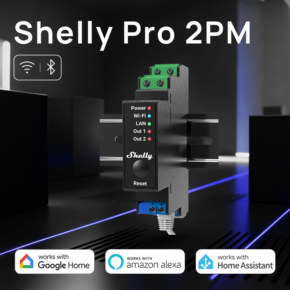 Shelly pro 2PM สวิตช์รีเลย์อัจฉริยะ 2 ช่อง WiFi LAN และ Bluetooth พร้อมการวัดกระแส - 25A