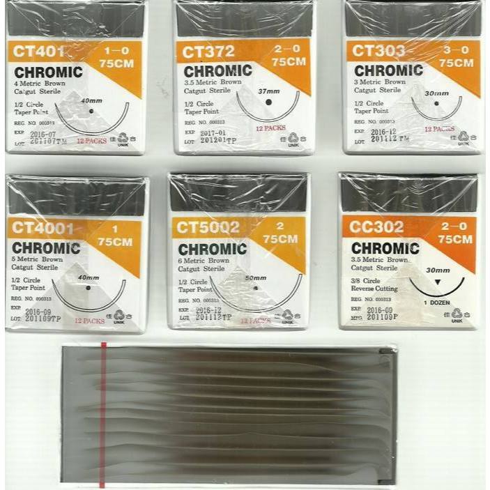 UNIK ไหมเย็บแผล-ไหมละลาย ไม่ติดเข็ม Chromic Catgut 12 เส้น/กล่อง