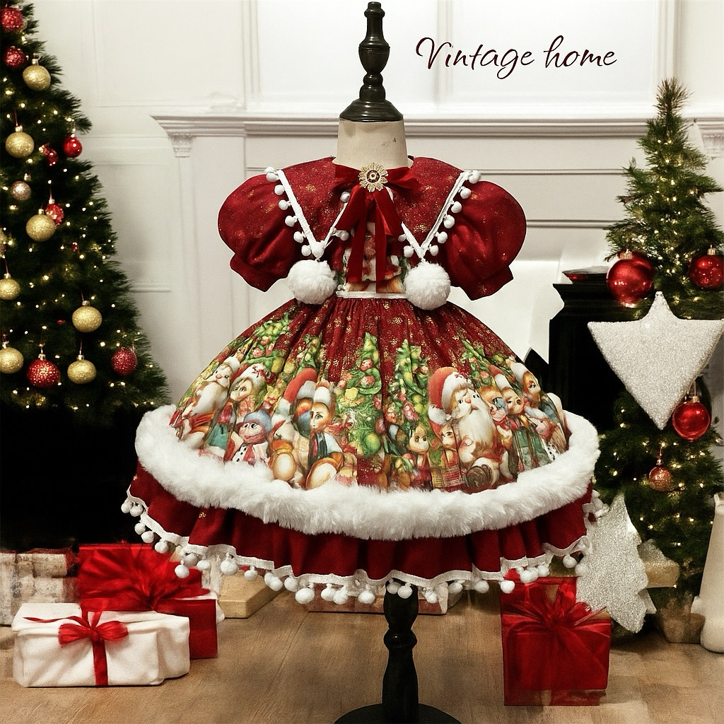 ชุดคริสมาสเด็กหญิง สีน้ำเงินกับสีแดง