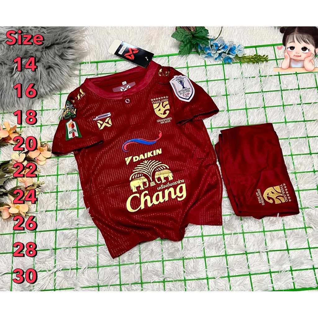 ชุดแฟนบอลชุดกีฬาเด็กทีมไทย เสื้อพร้อมกางเกง ผ้าคุณภาตดีนิ่มใส่สบายใส่แล้วไม่ระคายเคืองต่อผิว