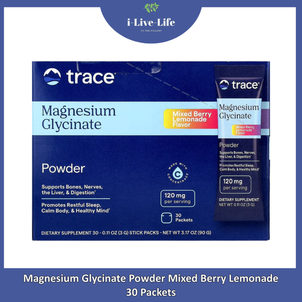 Trace -  Magnesium Glycinate Powder Mixed Berry Lemonade 30 Packets  ผงแมกนีเซียมไกลซิเนต รสเลมอนเบอ