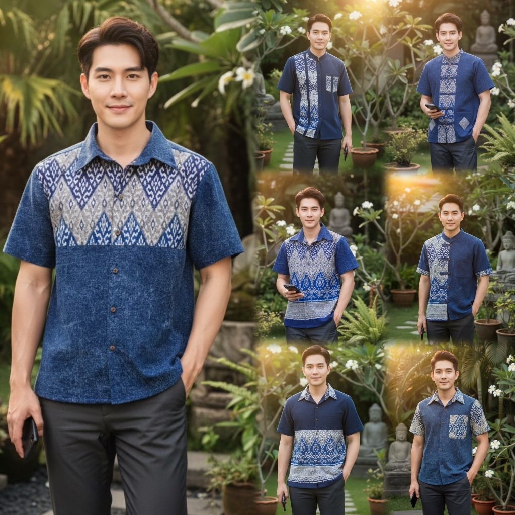 เสื้อพื้นเมืองผู้ชายหม้อฮ่อมสโตน ลายไทย