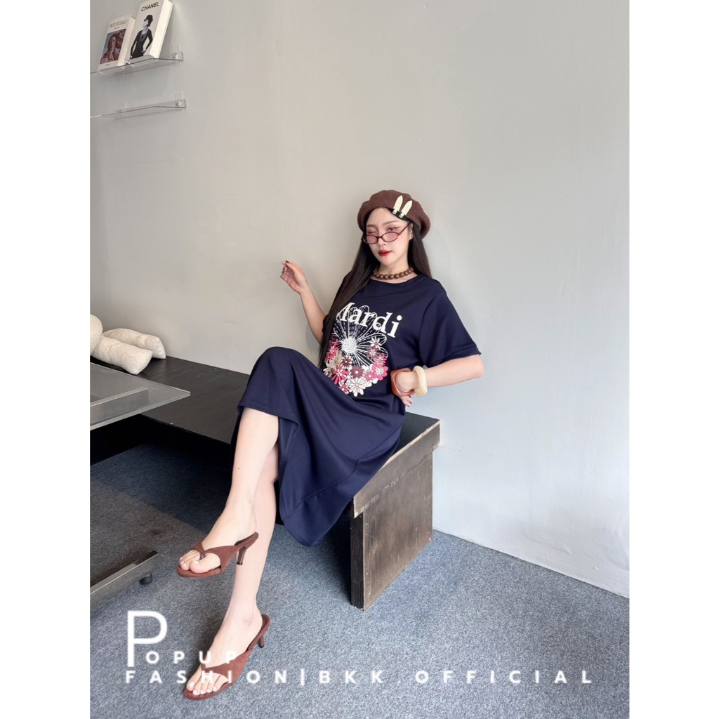 POP UP ชุดเดรสผ้ายืดแมงโก้สุดเก๋ ลายดอกไม้ ทรงคอกลม ฟรีไซส์ ใส่ง่าย แมทช์ได้ทุกสไตล์ - รูปที่ 4