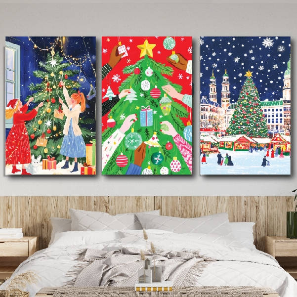 Xmas V3-ภาพแต่งบ้านกรอบลอย ภาพพิมพ์แคนวาสขึงเฟรมไม้