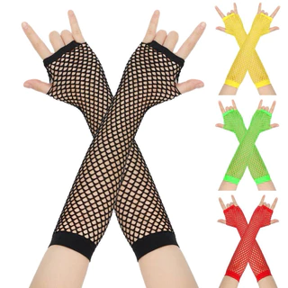 🌸พร้อมส่ง🌸ถุงมือตาข่ายยาวสีแฟชั่นติดเพชร ปลอกแขนยาวถึงศอก คาดนิ้ว เกรดดี ใส่ออกงาน