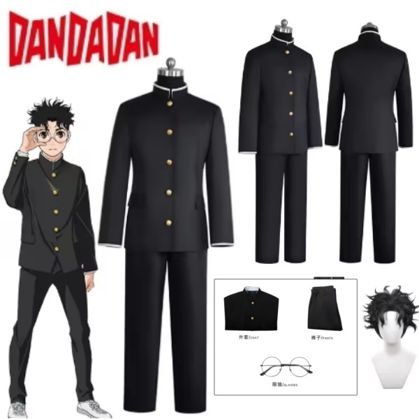 Anime Dandadan Ken Takakura Cosplayเครื่องแต่งกายวิก Okarun ชุดโรงเรียนแจ็คเก็ตสีดำ Gakuran ชุดแว่นต