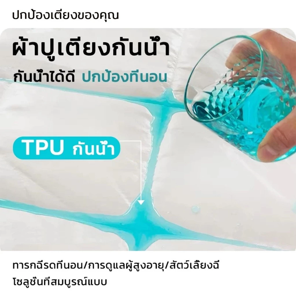 ผ้ารองกันเปื้อน ผ้าปูที่นอนกันน้ำ 3ฟุต/3.5ฟุต/5ฟุต/6ฟุต รัดมุม 4 ด้าน thumbnail 4