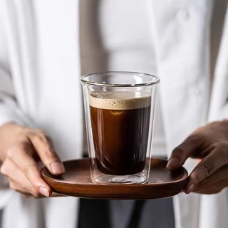 แก้วน้ำ ใส่เครื่องดื่ม ทรงสูง แก้วสองชั้น ใส่กาแฟ ลาเต้ สไตล์เกาหลี ทนความร้อน ใส่ได้ทั้งร้อนเย็น