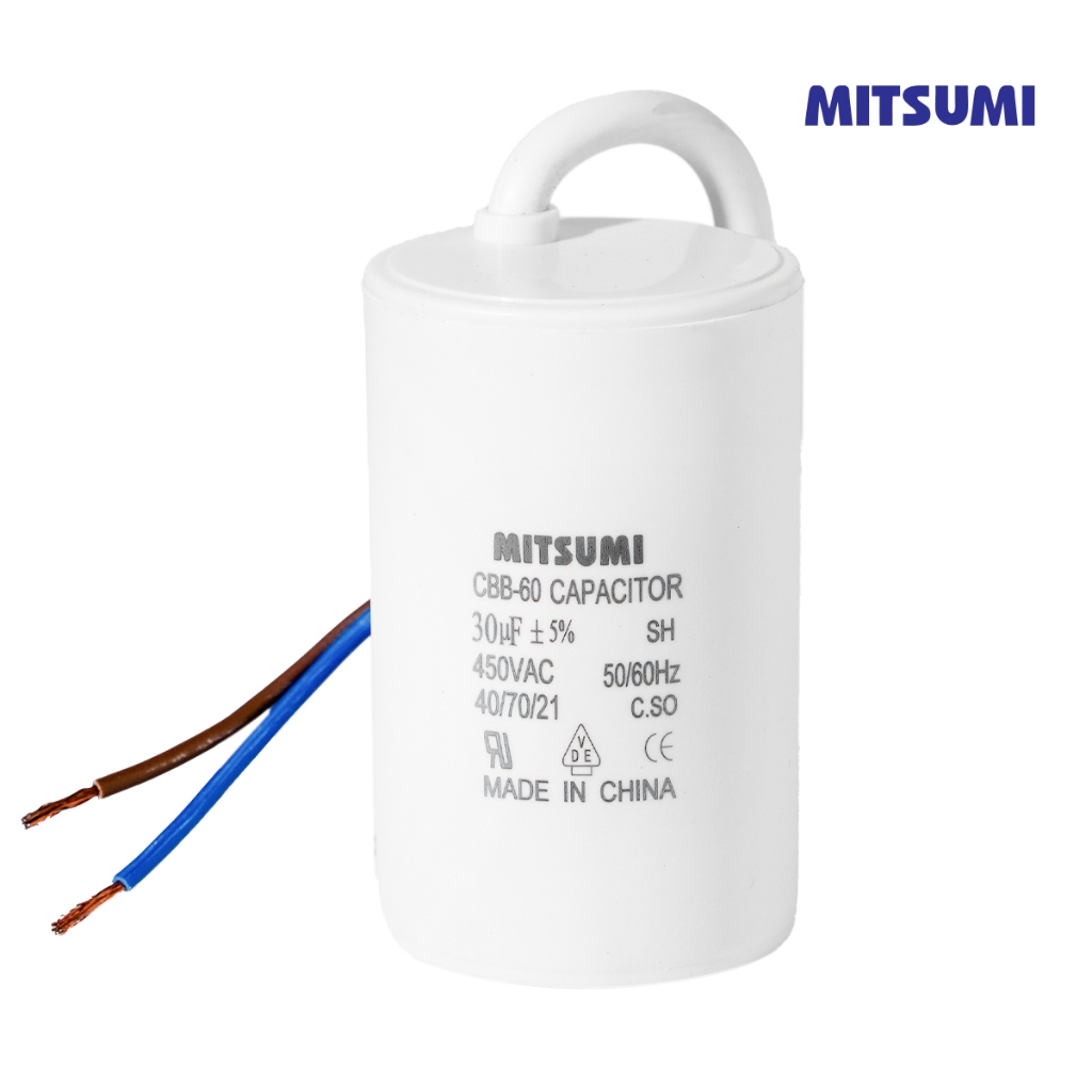คาปาซิเตอร์ C กระบอกขาวมีสาย CBB60-4A 30 / 450V