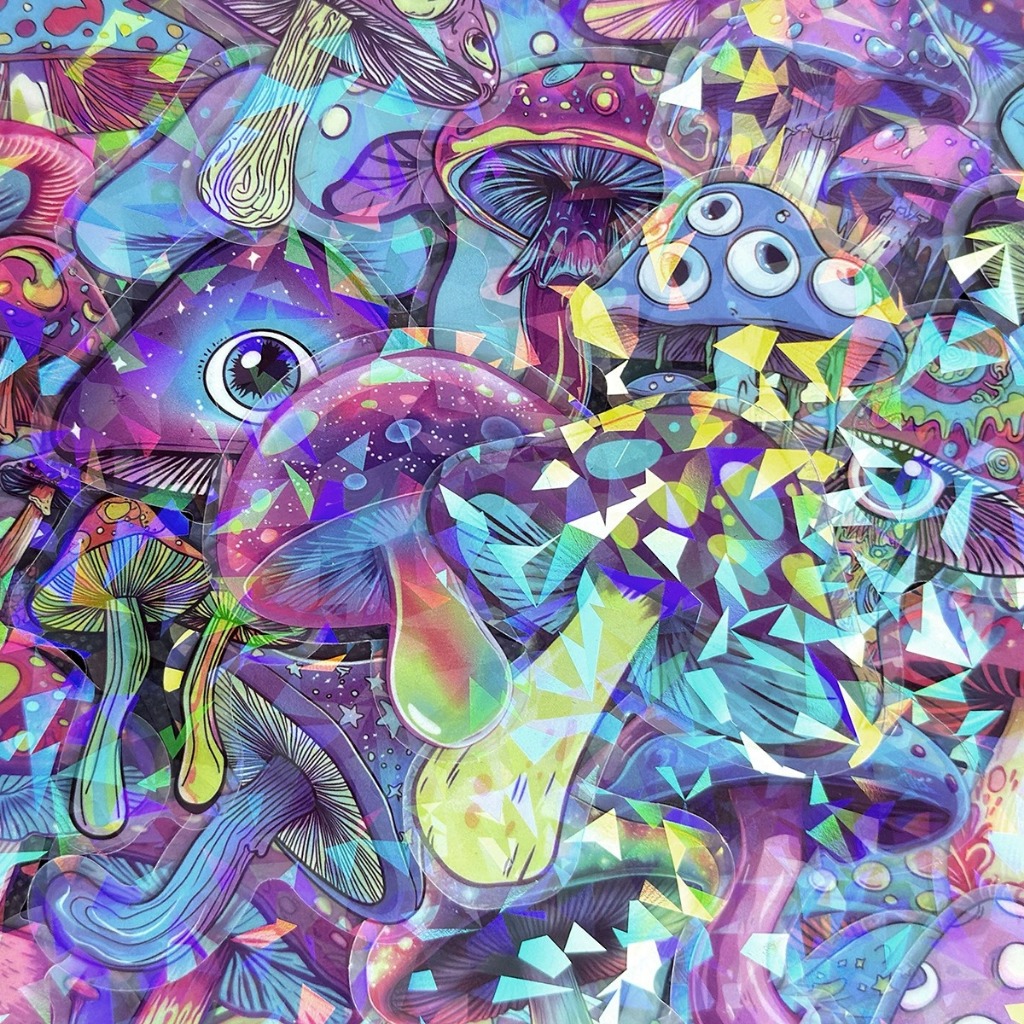 💥พร้อมส่ง💥INS STYLE LASER CAMPING TRAVEL PET STICKER สติกเกอร์ กันน้ำ mushroom เห็ด 50ชิ้น