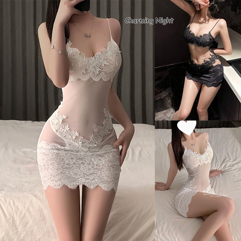 🌙Charming Night🌙กระโปรงนอน กระโปรงลูกไม้ทรงสะโพก เว้าหลัง มีเสน่ห์  งานปักอันประณีต ราคาถูกที่สุด sexy