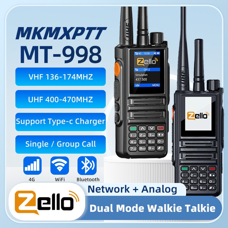 2/3/4G POC MKMXPTT MT-998 V/U แดนแฟรกกวนเทเลฟอนี Zello บลูทูธ DC 7.4V พลังงานสูง 6000mAh เทเลฟอนี 50