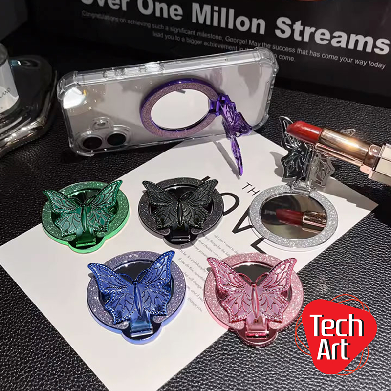 ขาตั้งรูปผีเสื้อ ขาตั้งแม่เหล็กกระจกกากเพชรวิบวับ หรู เล่นแสงสวย ขาตั้ง Magsafe ทรงกลมตั้งได้ กาวในต