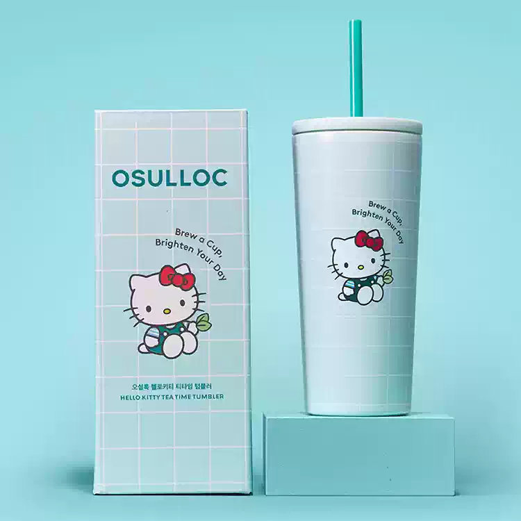 🎀พร้อมส่ง🎀Korea 🇰🇷 osulloc x Hello Kitty Limited Edition 550ml แก้วเก็บความร้อนสีมิ้นต์สแตนเลส