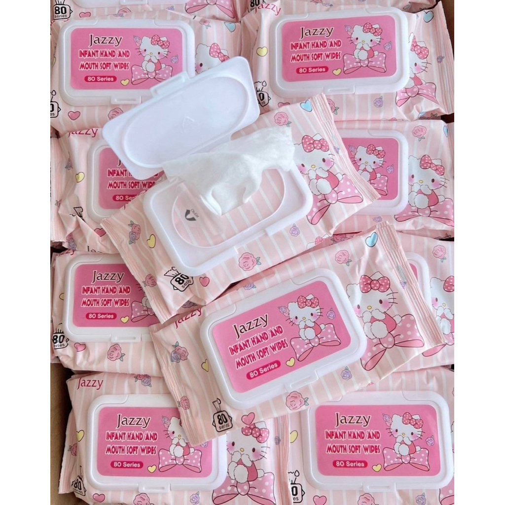 ทิชชู่เปียกลายคิตตี้ (Baby Wipes) ผ้าเช็ดทำความสะอาดลายการ์ตูน ไม่มีแอลกอฮอล์ ( 1 ห่อ/40 แผ่น )