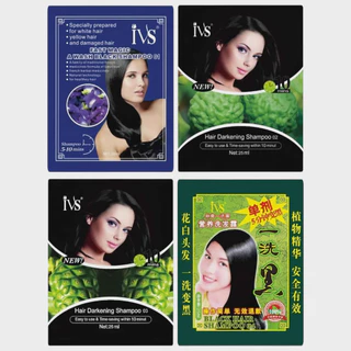 #ราคาต่อ 10 ซอง แชมพูปิดผมขาว แชมพูสมุนไพรย้อมสีผม IVS (1 ซอง ปริมาณ 25 มล.)
