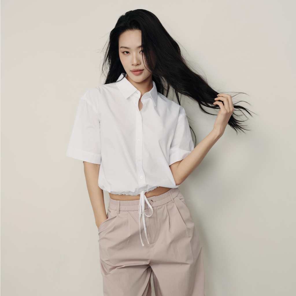 GIORDANO (Korea Collection) เสื้อเชิ้ตผู้หญิง  Women's Cropped Drawstring Shirt 05345499