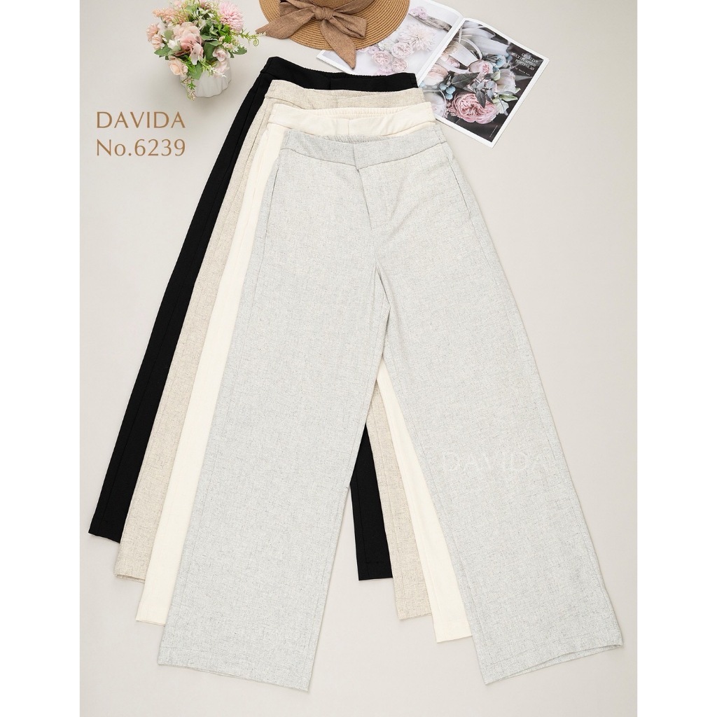 DAVIDA กางเกงขาบาน #6239 ทรงเอวสูง ซิบหน้า งานเกรดห้าง