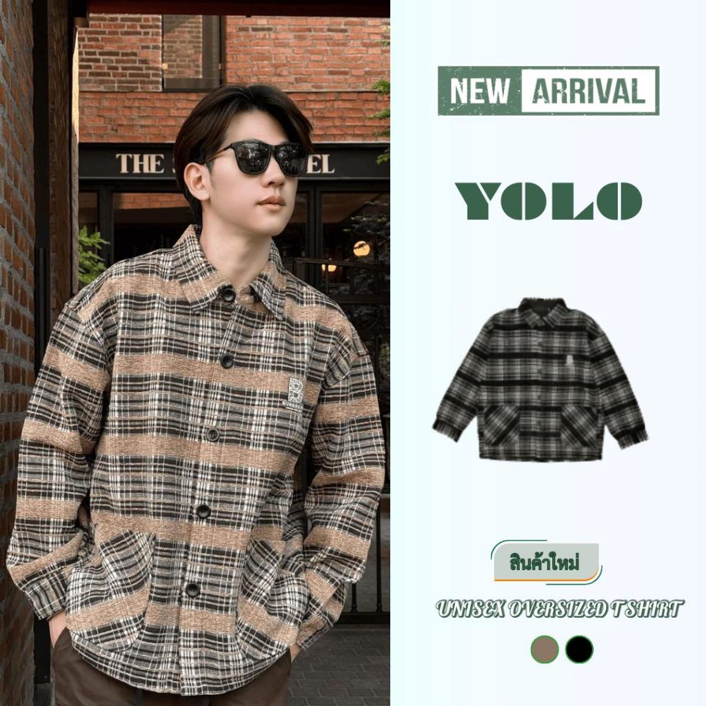 YOLO เสื้อเชิ้ต OVER SIZE เสื้อเชิ้ตคอปก แขนยาว 23601
