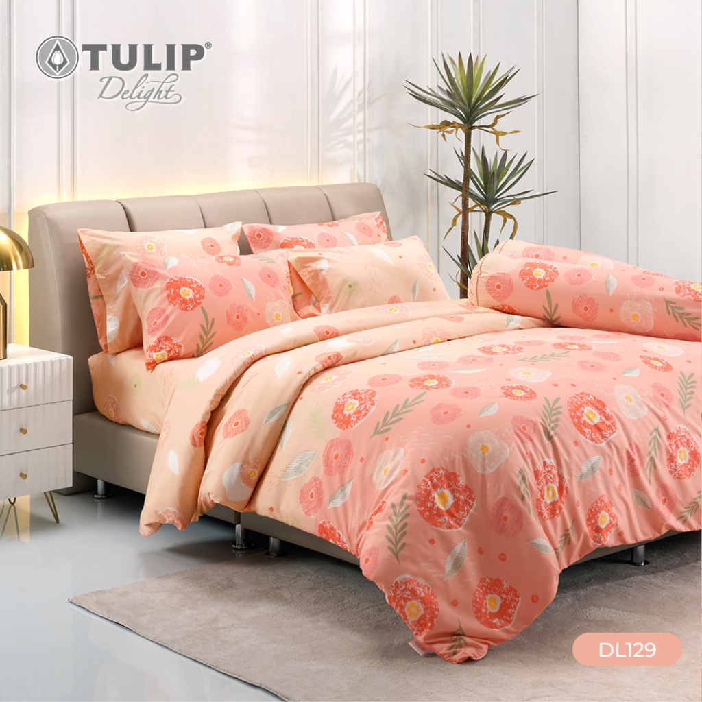 TULIP รุ่นTULIP Delight พิมพ์ลาย DL129 โทนโอรส ในสไตล์ที่เป็นคุณ ชุดเครื่องนอน ผ้าปูที่นอน ผ้าห่มนวม