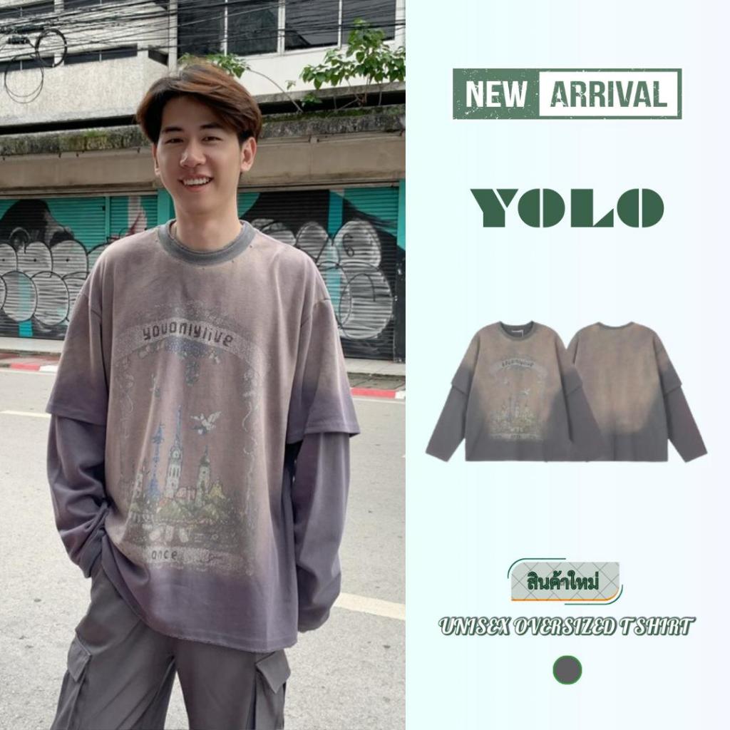 YOLO เสื้อสเวตเตอร์ OVERSIZE เสื้อสเวตเตอร์โอเวอร์ไซส์ คอกลม เสื้อคอตอตอน แนวสตรีท 23085