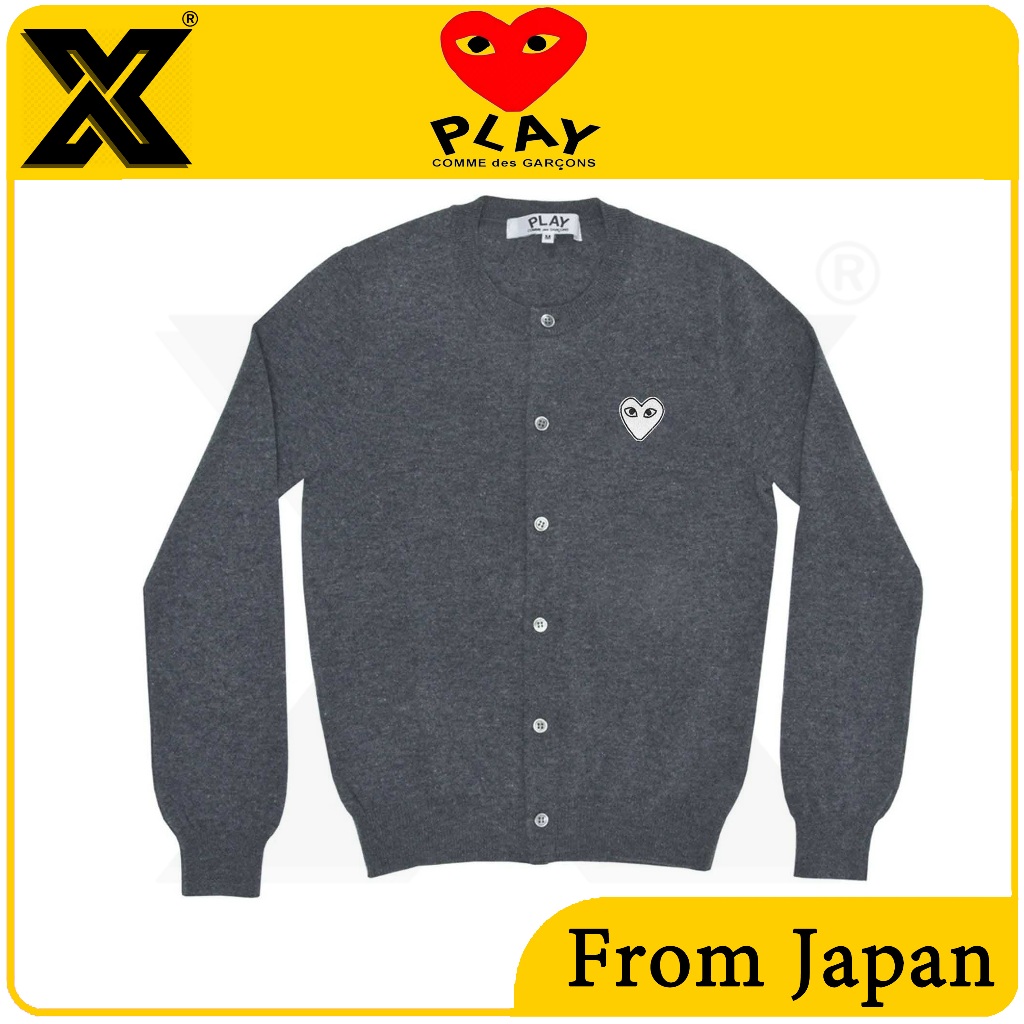 PLAY，CDG，COMME des GARCONS，Rei Kawakubo  ของแท้นำเข้าจากญี่ปุ่นเสื้อกันหนาว，คาร์ดิแกน เสื้อโค้ท สีเทา คอกลม coatCardigan