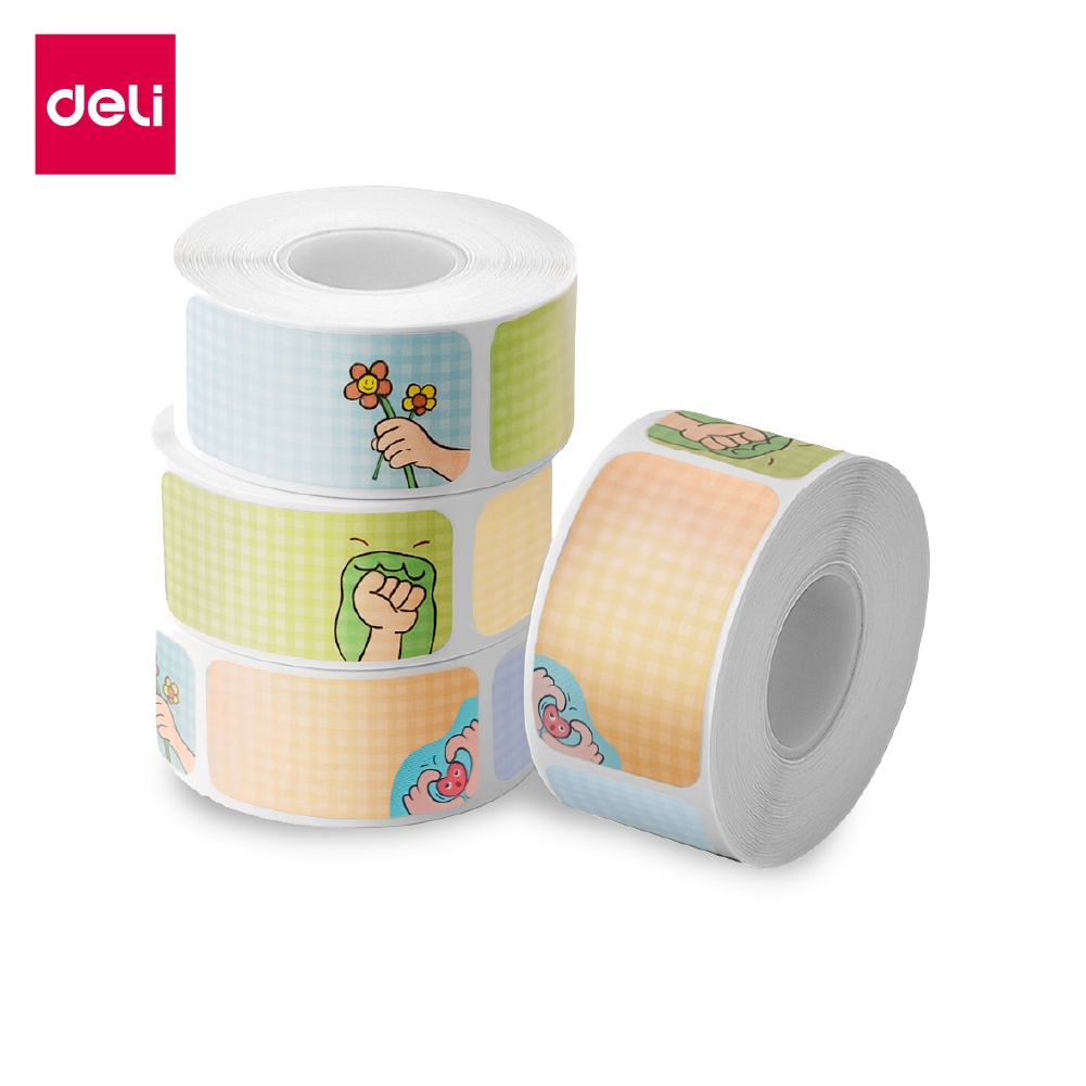 Deli กระดาษสติกเกอร์ สติกเกอร์บาร์โค้ด ลายการ์ตูน ติดป้ายราคา ทนแน่น 180แผ่น/ม้วน Label Printer