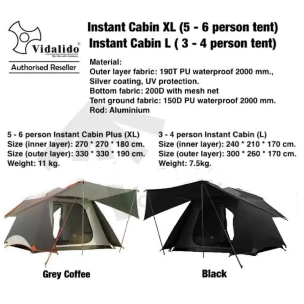 Vidalido Instant Tent เต็นท์กางอัตโนมัติ ขนาด L / XL thumbnail 6
