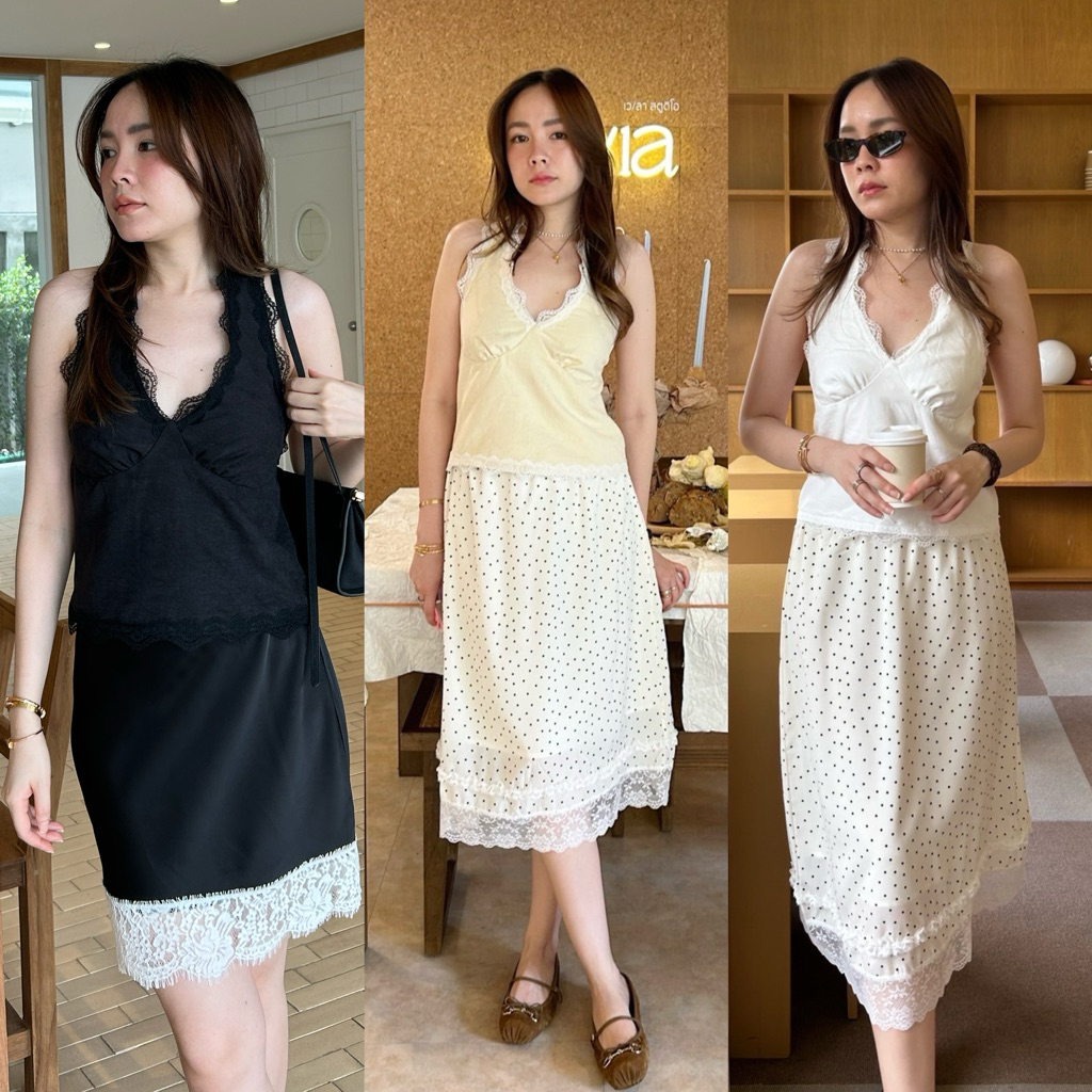 tshop “พร้อมส่ง” เสื้อคล้องคอลูกไม้