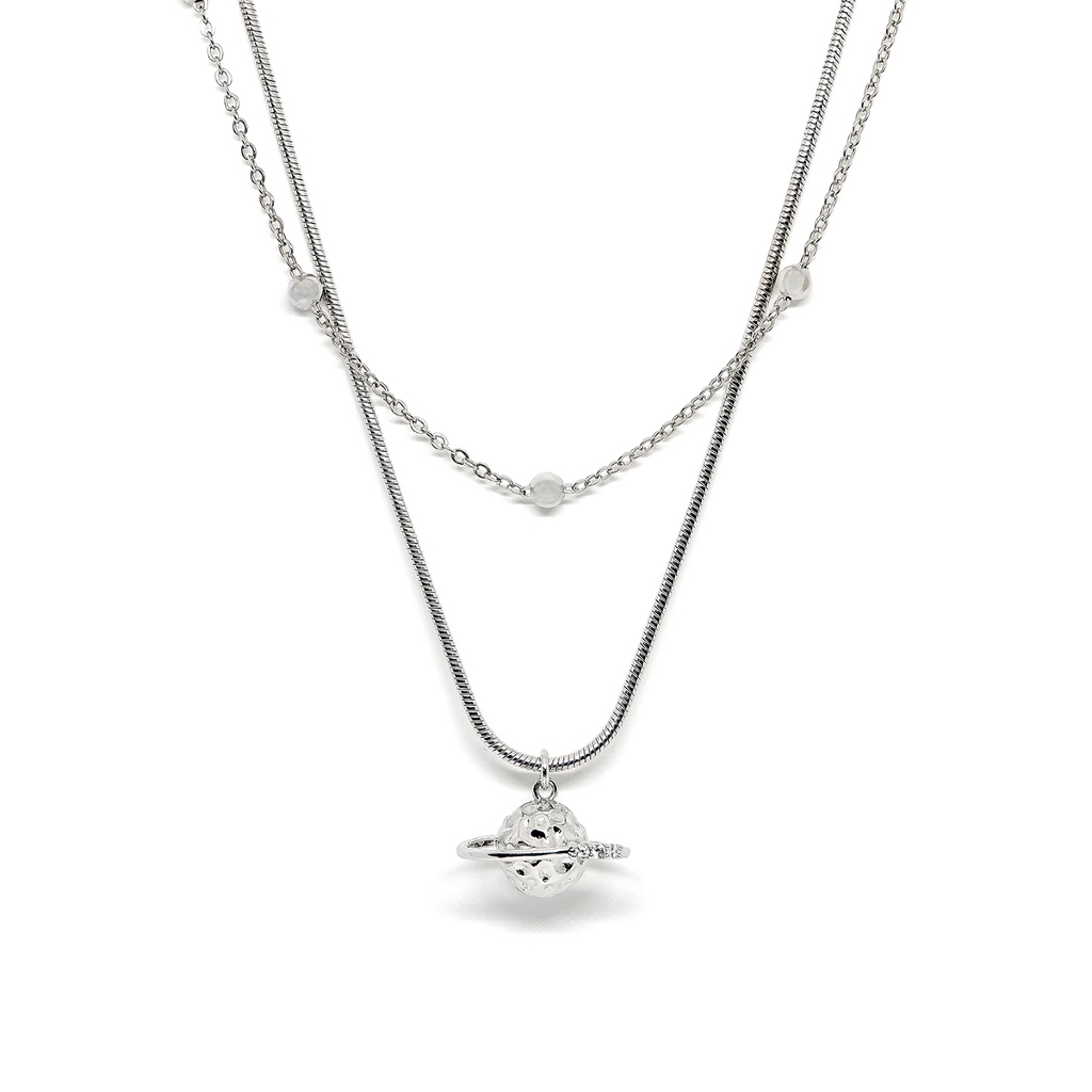 Fyne Fories Otherworldly Necklace ♡ สร้อยคอ layer ห้อยจี้ดาวเสาร์ประดับ zirconia ♡ fynefories
