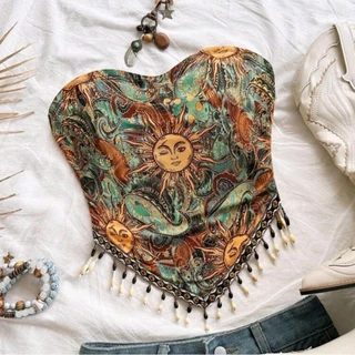 เสื้อเกาะ​อ​ก​ลายพระอาทิตย์​ แต่งระบาย​ สไตล์​โบ​ฮี​เมียน​ สีเขียวมิ้นท์​ I พรี​ออเดอร์​