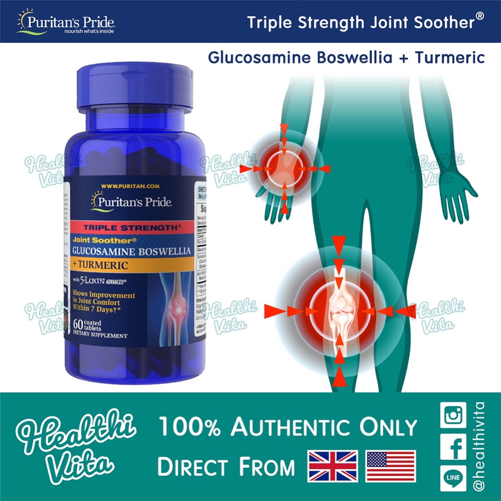 Puritan's Pride - Triple Strength Joint Soother® Glucosamine Boswellia + Turmeric / 60 Tablets ❌EXP.