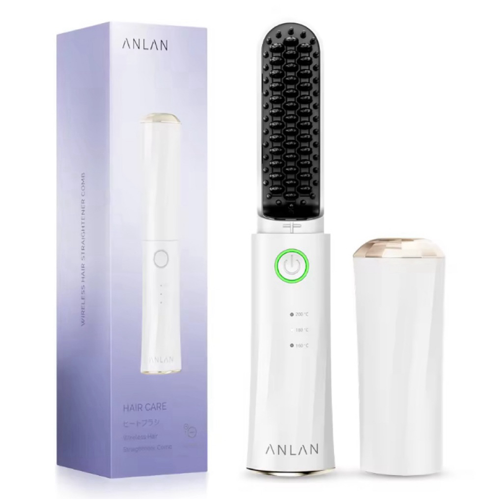 ANLAN หวีไฟฟ้าไร้สาย ปรับความร้อน160°/180°/200° ร้อนเร็ว หวียืดผมตรง ม้วนงอผม ไอออนลบไม่ทำให้ผมเสีย 