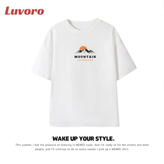 (ผ้าฝ้าย 100%)Luvoro oversize unisex เนื้อผ้านุ่มระบายแขนสั้น T-shirt สีดำและสีขาว เสื้อยืดทูโทน เสื้อยืดแขนสั้น C1404