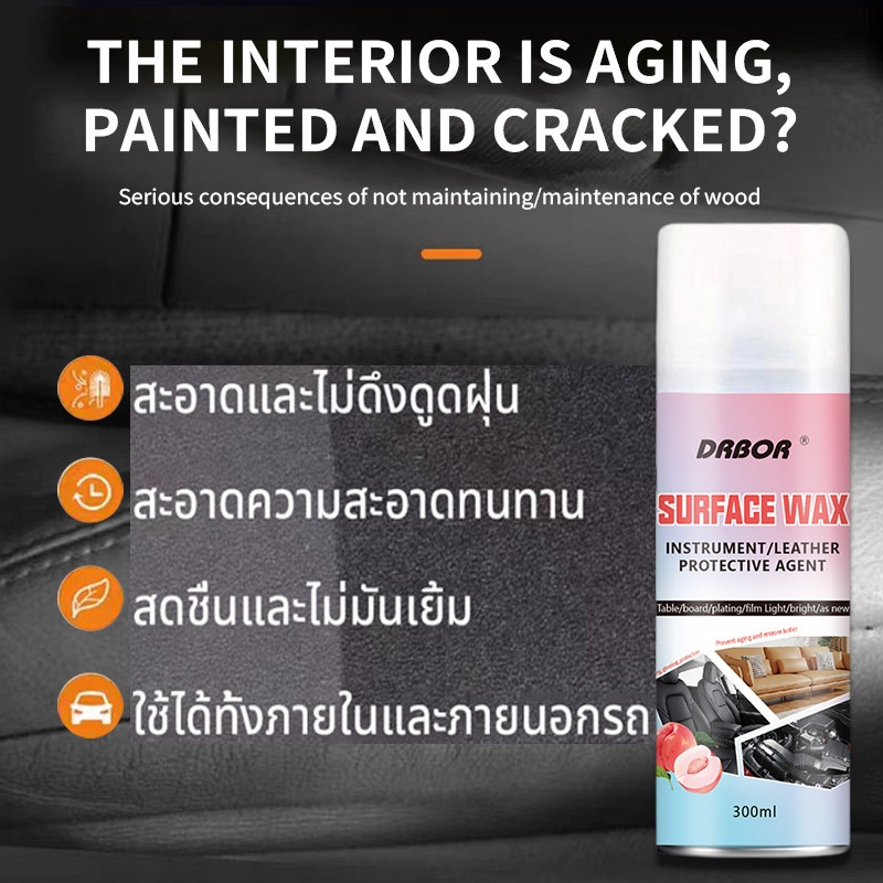 สเปรย์เคลือบเงา ปกป้องเบาะหนัง คอนโซล แผงหน้าปัดรถ ยางรถ น้ำยาเคลือบภายในรถ กันแดด ป้องกันฝุ่น เงาสวย ทนนาน