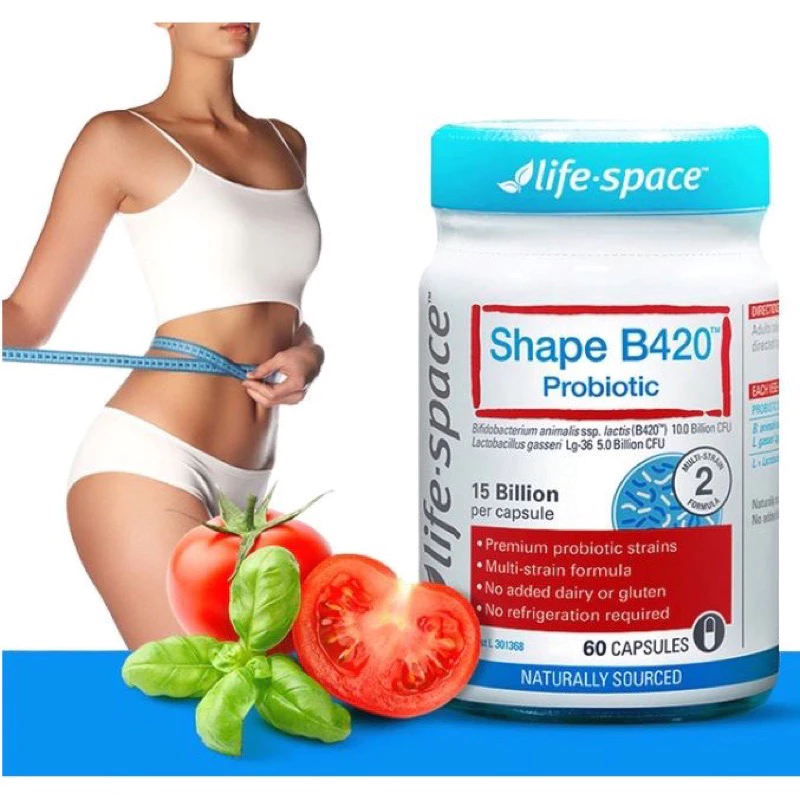 Life Space Shape B420 Probiotics 60 แคปซูลสําหรับกระชับสัดส่วนและเพิ่มการเผาผลาญไขมัน EXP: 05/2027